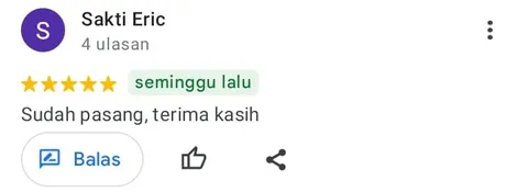 Ulasan Google Maps dari Sakti Eric, bintang 5: Sudah pasang, terima kasih.